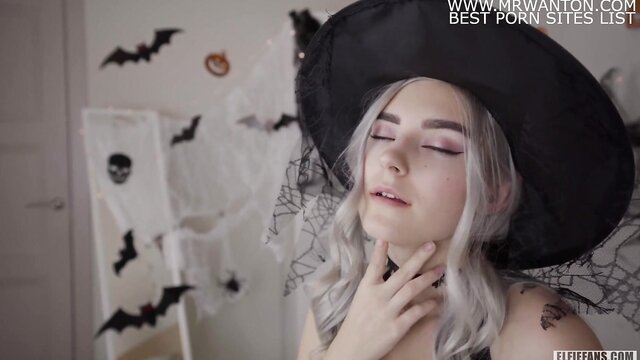 facial cumshot on cute witch